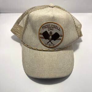 Pickleball Club USA Corduroy Snap Back Tennis Baseball Cap Tan Adjustable